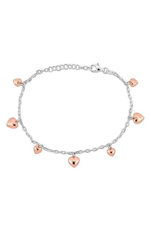 Sterling Silver Heart Charm Station Bracelet