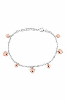 DELMAR Sterling Silver Heart Charm Station Bracelet