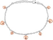 DELMAR Sterling Silver Heart Charm Station Bracelet