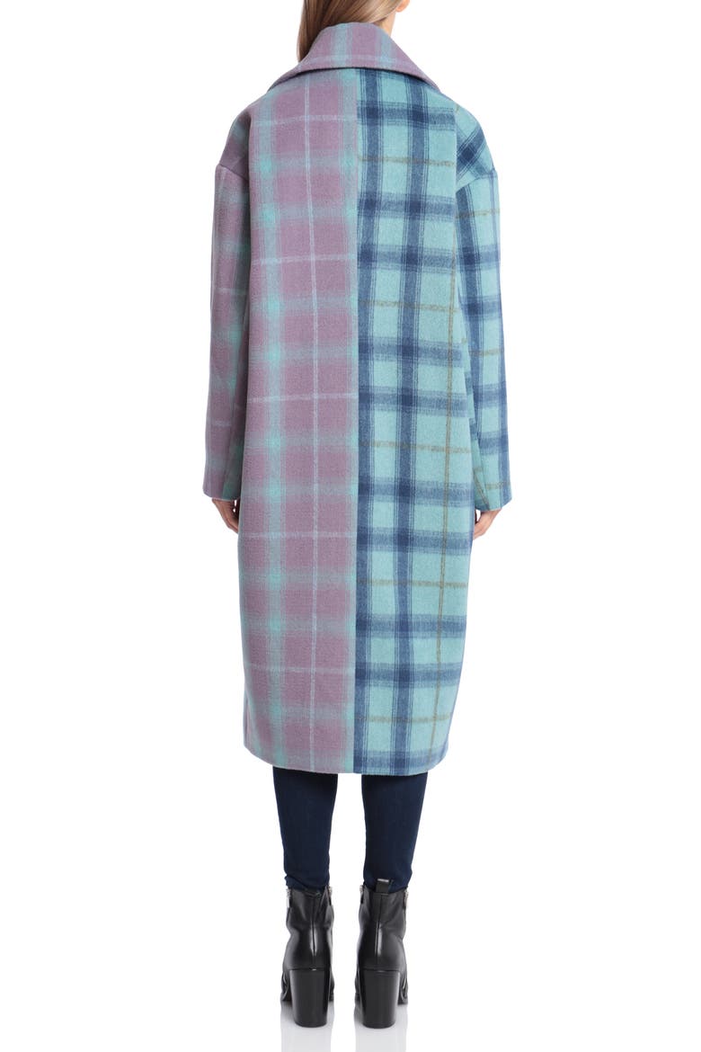 Plaid Blocked Longline Coat, Alternate, color, SKY BLUE PURPLE MULTI PLAID