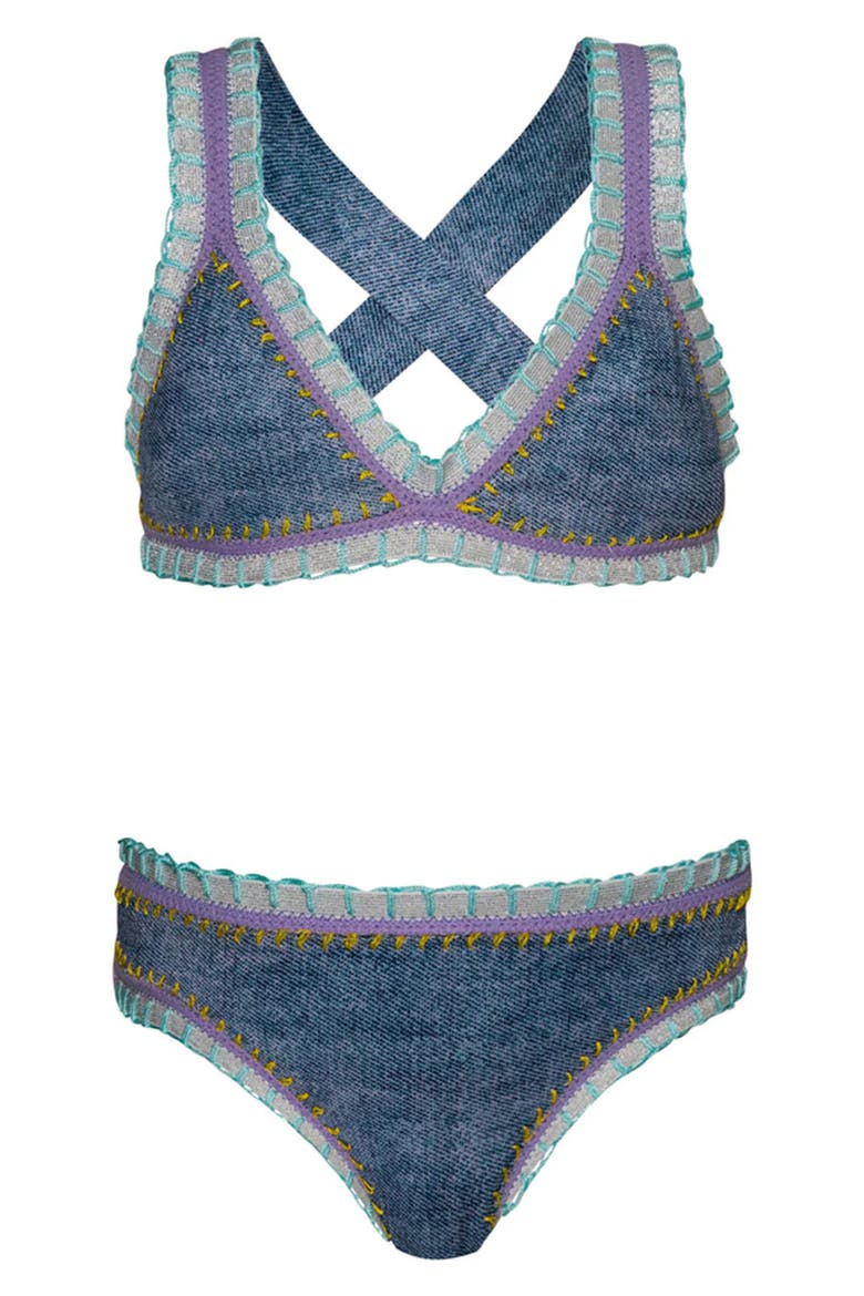 Kids' Rainbow Embroidered Two-Piece Swimsuit, Main, color, INDIE SKY