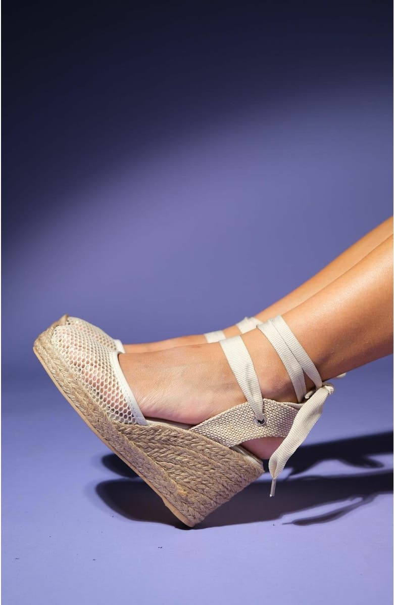 Forever & Always Shoes Lions Mesh Leather Wedge Espadrilles Sandal, Alternate, color, Beige Leather