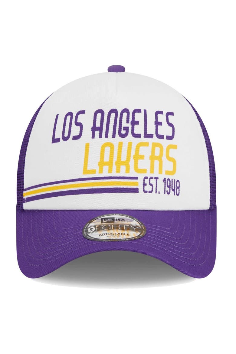 Men's New Era White Los Angeles Lakers Lift Pass Foam Front Trucker 9FORTY Adjustable Hat, Alternate, color, White