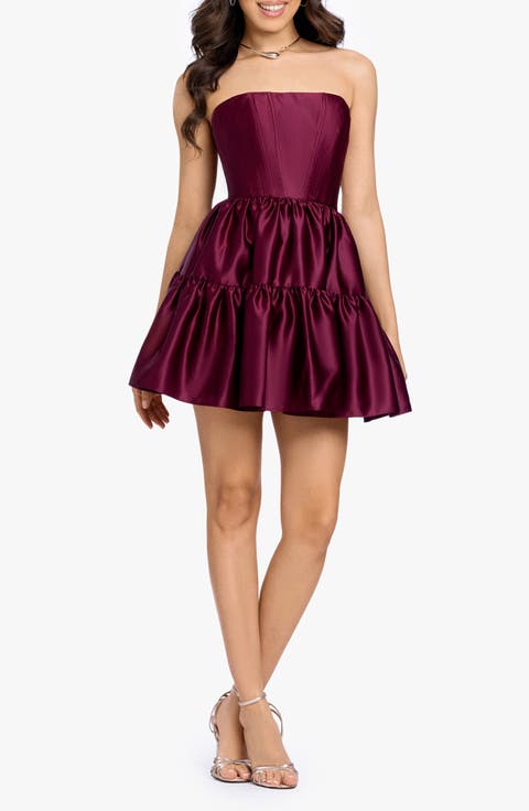 Satin Strapless Corset Tiered Cocktail Minidress