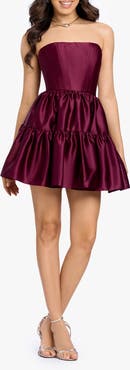 Blondie Nites Satin Strapless Corset Tiered Cocktail Minidress