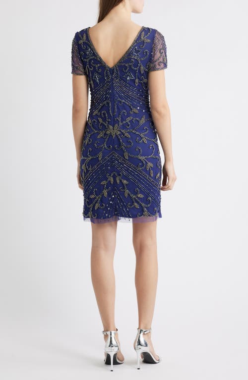Pisarro Nights Beaded Double V-neck Dress In Blue