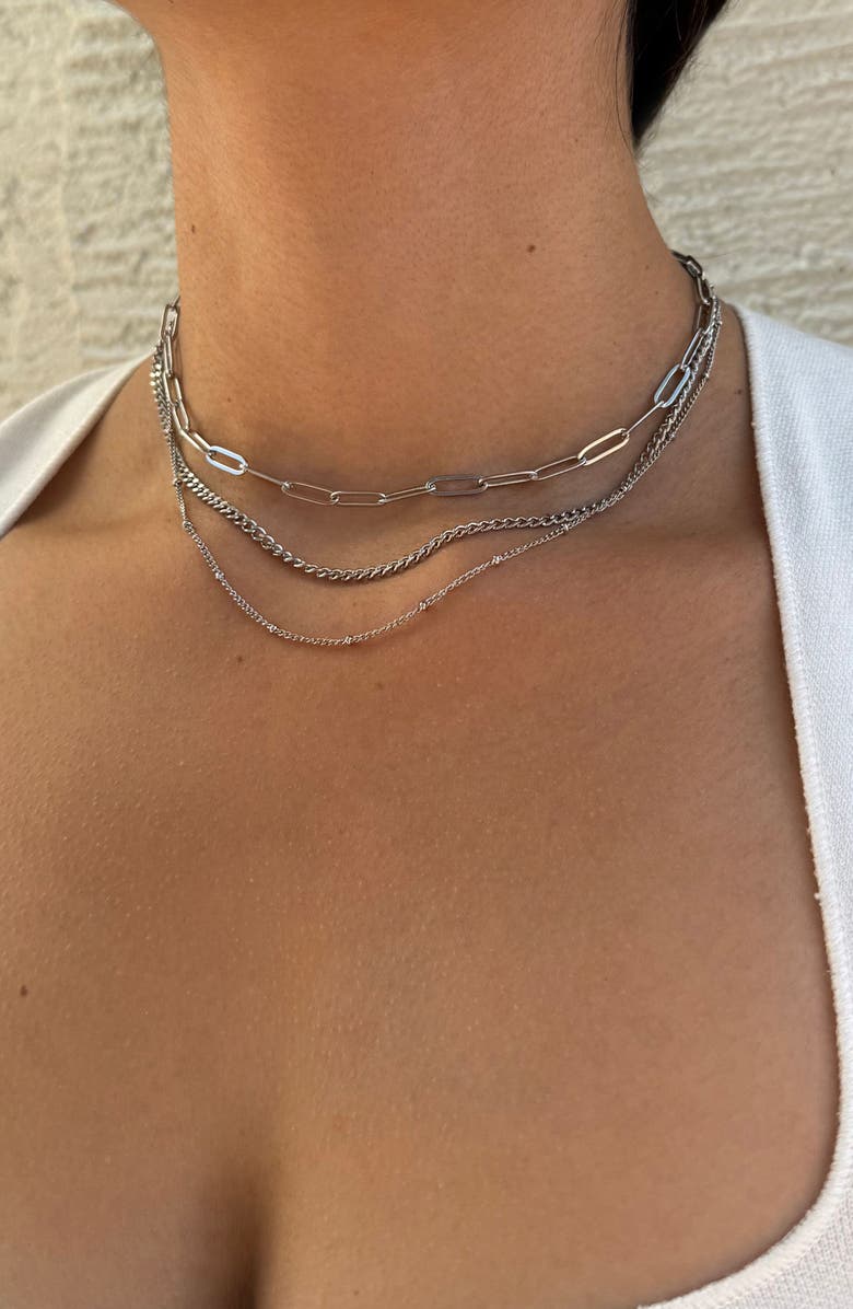 Adornia Set of 3 Assorted Chain Necklaces, Alternate, color, Silver