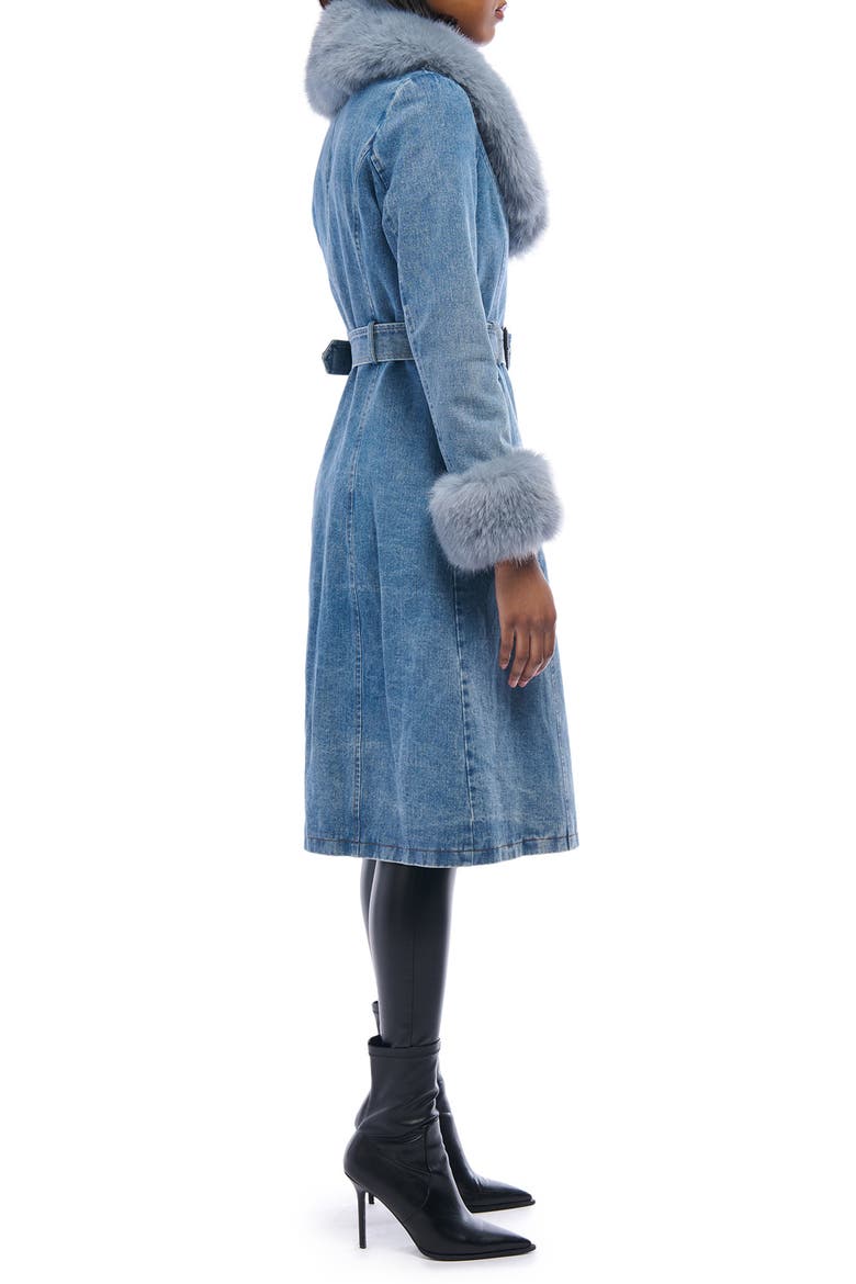 Kaya Denim Jacket with Faux Fur Trim, Alternate, color, BLUE
