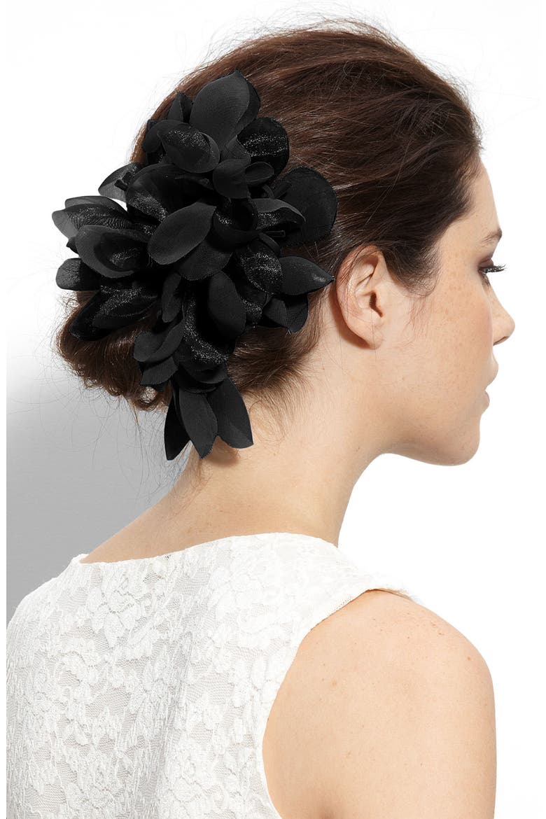 'Tropical Flower' Hair Clip, Main, color, BLACK
