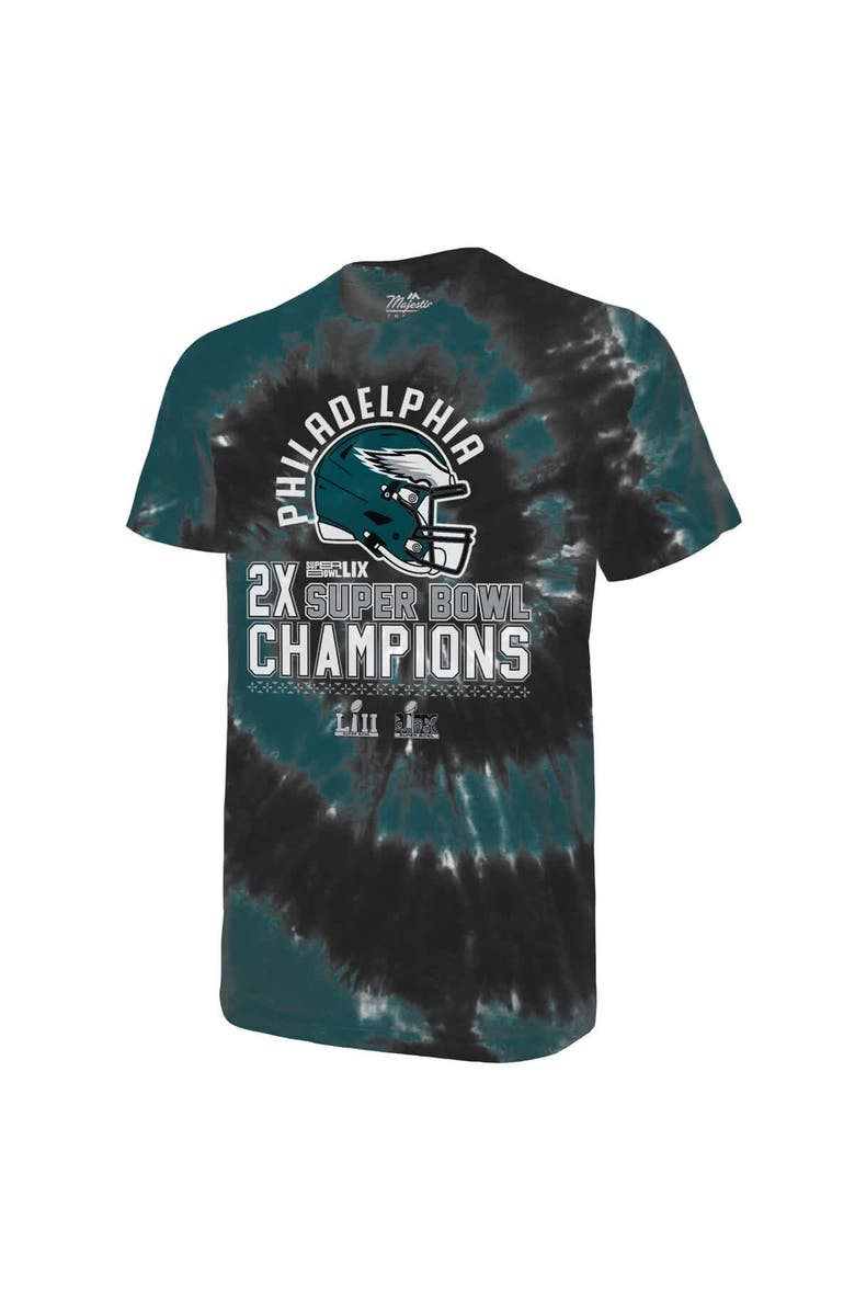 Majestic Threads Men's Majestic Threads Midnight Green/Black Philadelphia Eagles Two-Time Super Bowl Champions Hard Count Spiral Tie-Dye T-Shirt, Alternate, color, 