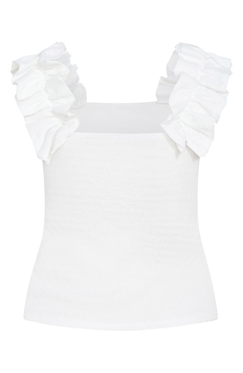 City Chic Aria Ruffle Smocked Tank, Alternate, color, Ivory