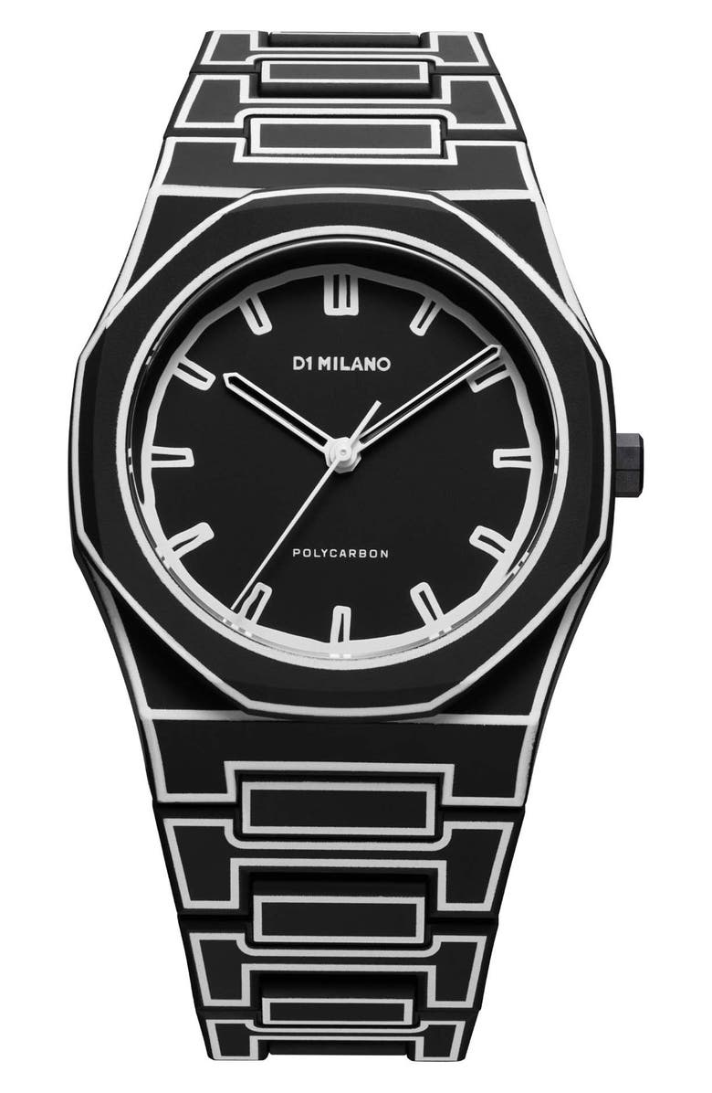 D1 Milano Sketch Polycarbon Bracelet Watch, 40.5mm, Main, color, Black