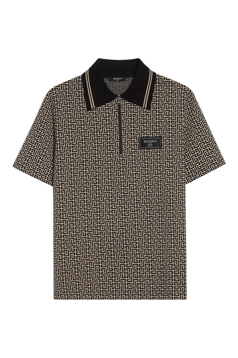 Couture Label Monogram Jacquard Half Zip Polo, Alternate, color, GFE IVORY/BLACK