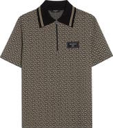 Balmain Couture Label Monogram Jacquard Half Zip Polo