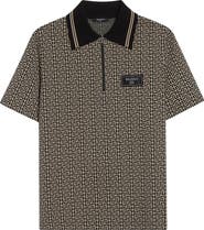 Balmain Couture Label Monogram Jacquard Half Zip Polo