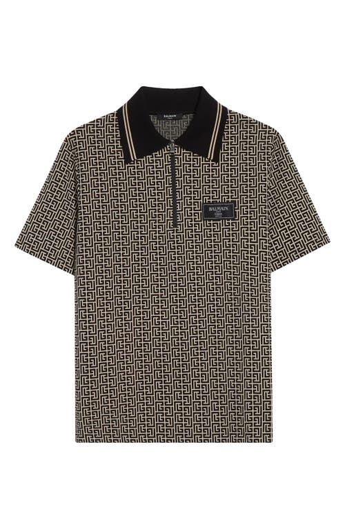 Balmain Labyrinth Polo Shirt With Jacquard Effect In Black