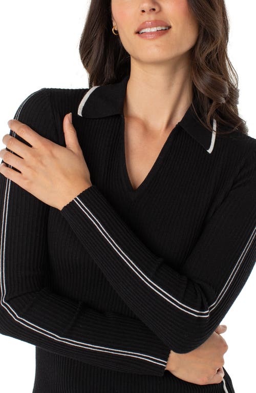 Liverpool Los Angeles Ottoman Rib V-neck Sweater In Black