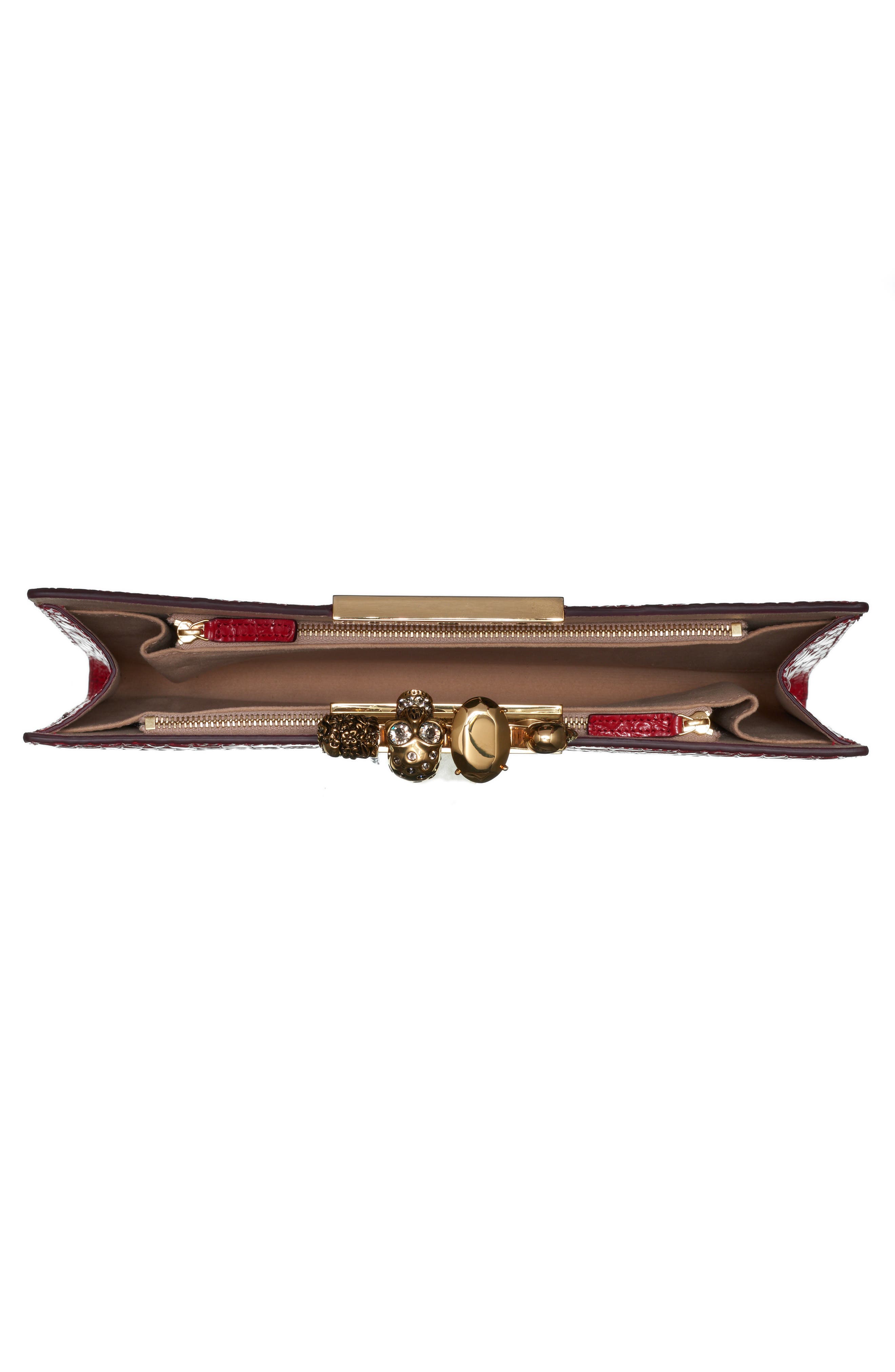 Alexander McQueen Four-Ring Knuckle Clasp Croc Embossed Leather Clutch, Alternate, color, DEEP RED