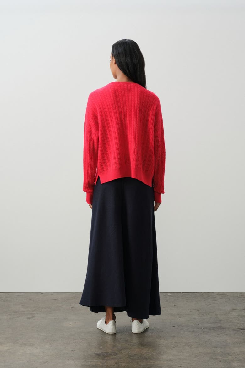 Elina Cashmere Cableknit V-Neck, Alternate, color, POPPY