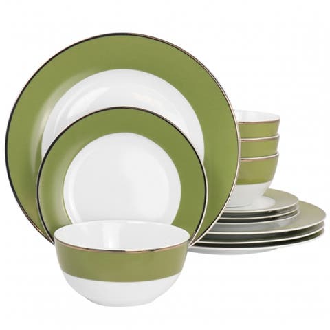 Gold Rimmed 12 piece Fine Ceramic Dinnerware Set