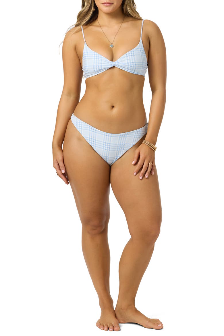 Catamaran Plaid Malibu Bikini Top, Alternate, color, AZURINE