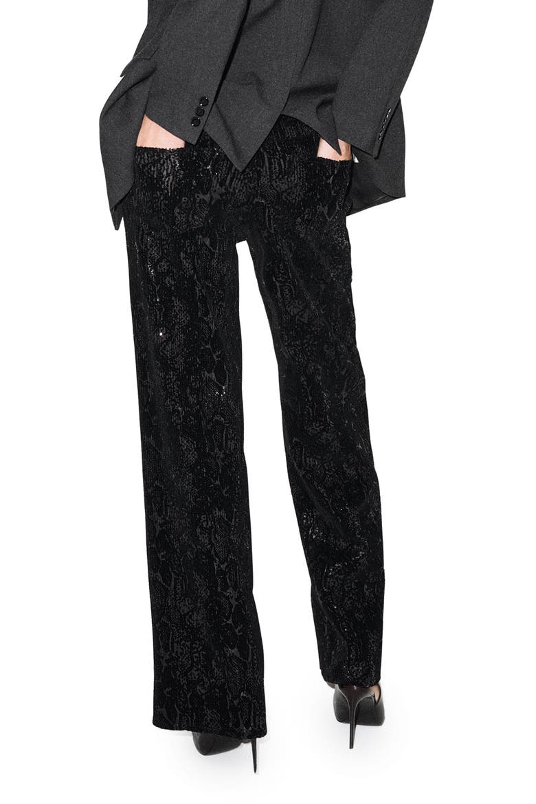 Sequin Straight Leg Jeans, Alternate, color, BLACK