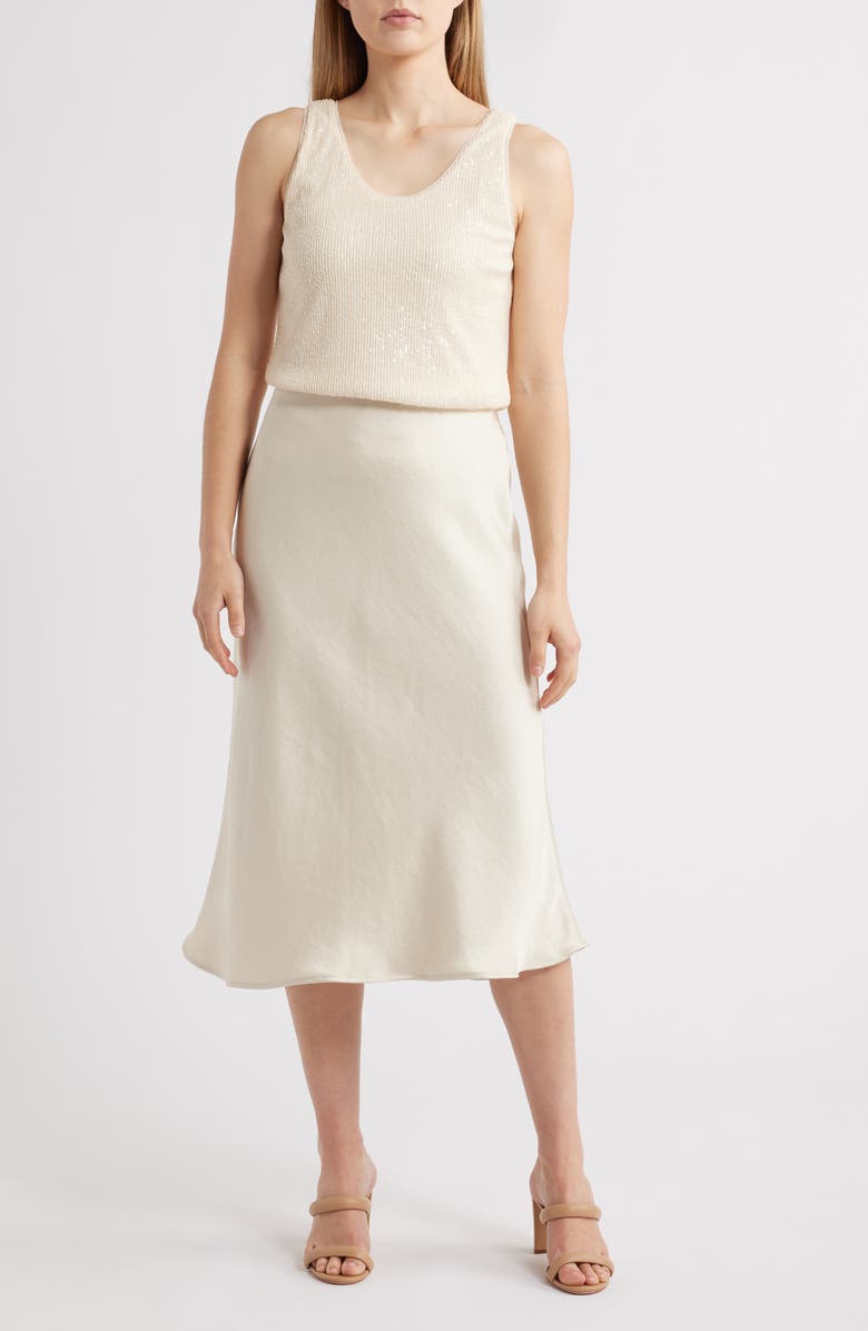 Anne Klein Pull-On Satin Bias Cut Skirt, Alternate, color, Light Parchment
