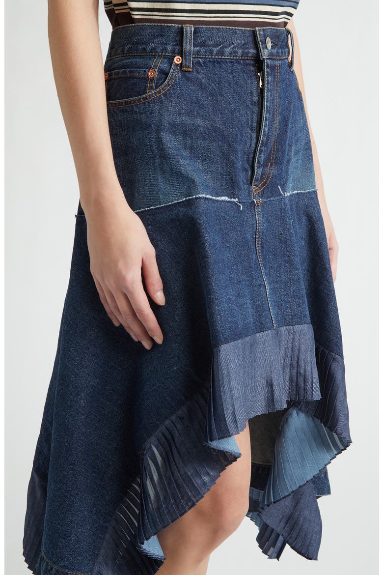 Mixed Media Asymmetric Satin & Denim Midi Skirt, Alternate, color, BLUE