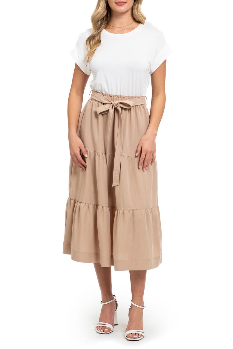 Tiered Midi Dress, Main, color, KHAKI