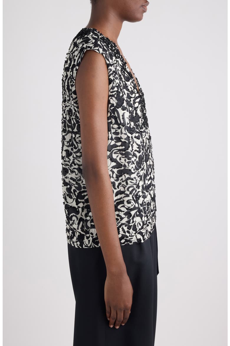 College Embellished Dotted Squiggle Print Top, Alternate, color, BLACK/WHITE