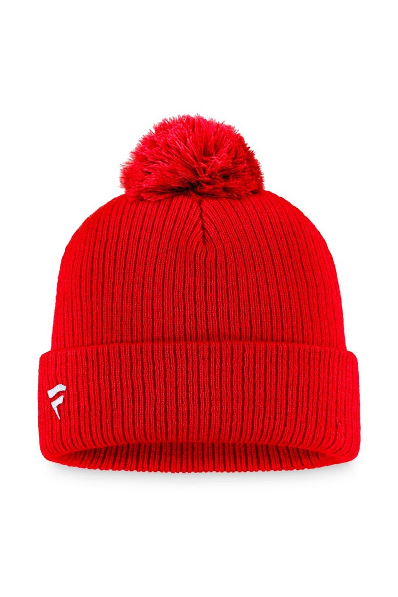 Men's Fanatics Branded Red Washington Capitals Core Primary Logo Cuffed Knit Hat with Pom, Alternate, color, Red