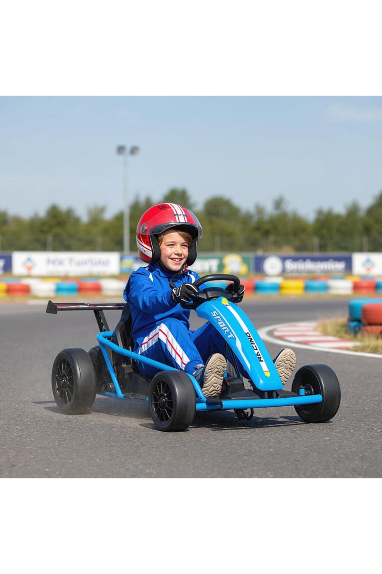 24V 8.1 MPH Electric Go Kart for Kids 7AH Battery Powered Drift Kart with Dual Motors Soft Start Safety Belt for Kids Years, Alternate, color, Blue