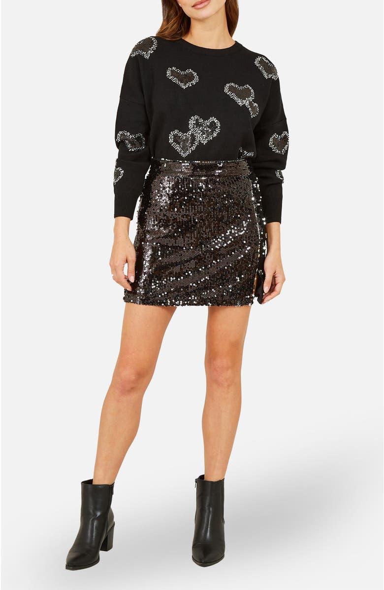 Yumi Sequin Mini Skirt, Alternate, color, Black