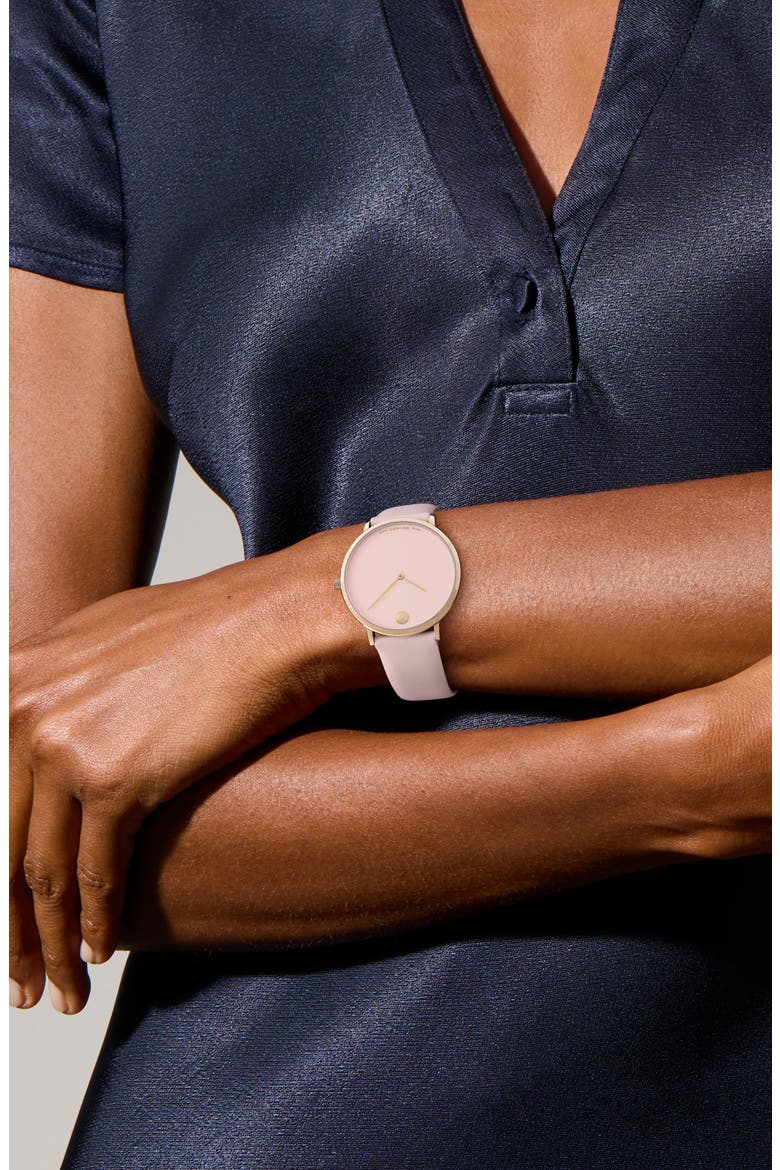 Modern 47 Faux Leather Strap Watch, 40mm x 6.3mm, Alternate, color, PINK DIAL