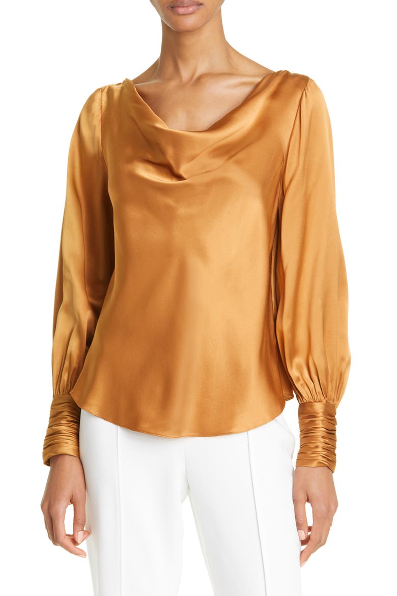 Taylee Silk Satin Blouse, Main, color, CINNAMON