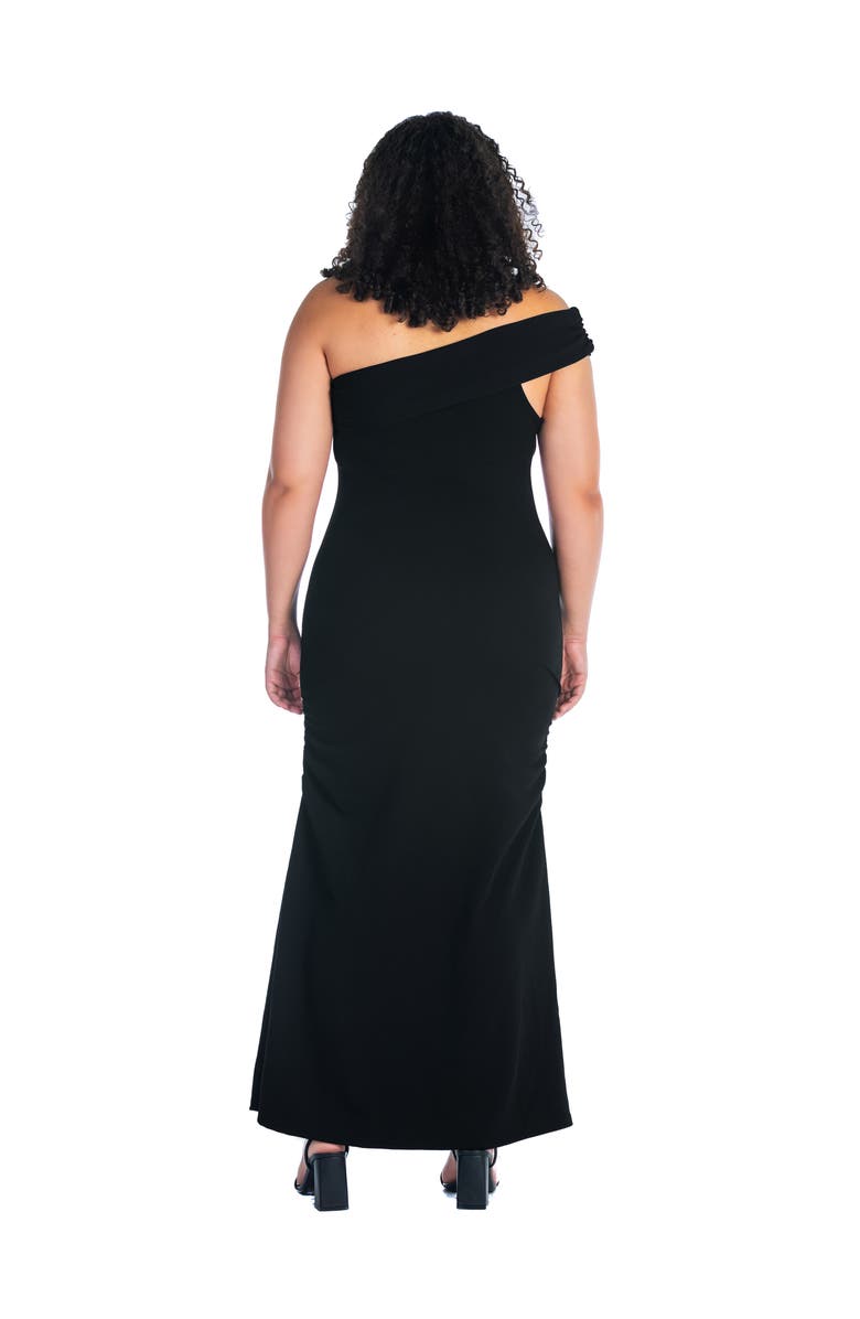 24seven Comfort Apparel Formal One Shoulder Rouched Mermaid Maxi Dress, Alternate, color, Black