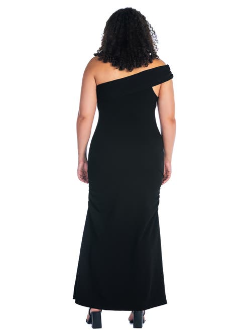 24seven Comfort Apparel Formal One Shoulder Rouched Mermaid Maxi Dress In Black