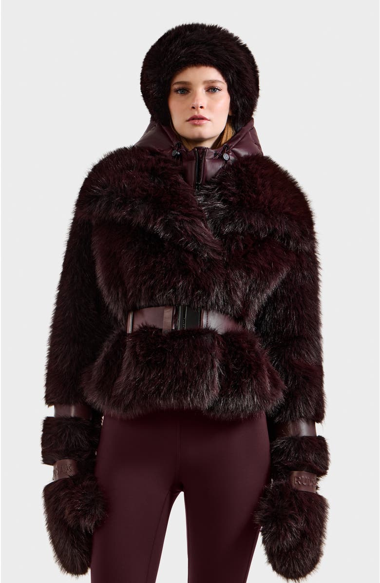 Rudsak Chloe Faux Fur Jacket with Puffer Hood, Alternate, color, Bordeaux