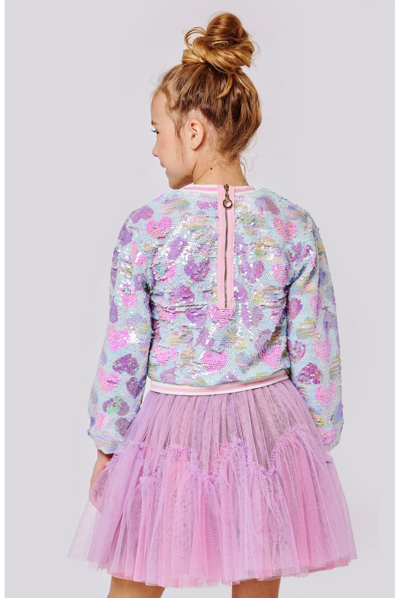 Kids' Heart Print Sequined Twofer Dress, Alternate, color, PINK MULTI