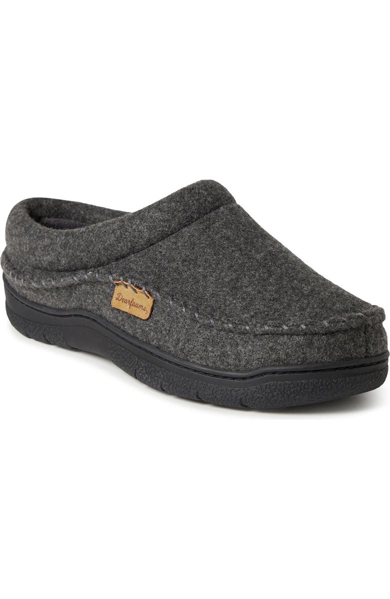 DEARFOAMS Thompson Whipstitch Trim Slipper, Main, color, Dark Heather Grey