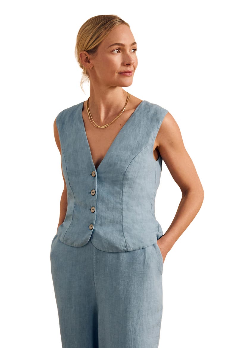 Linen Blend Tailored Waistcoat, Main, color, Chalk Blue