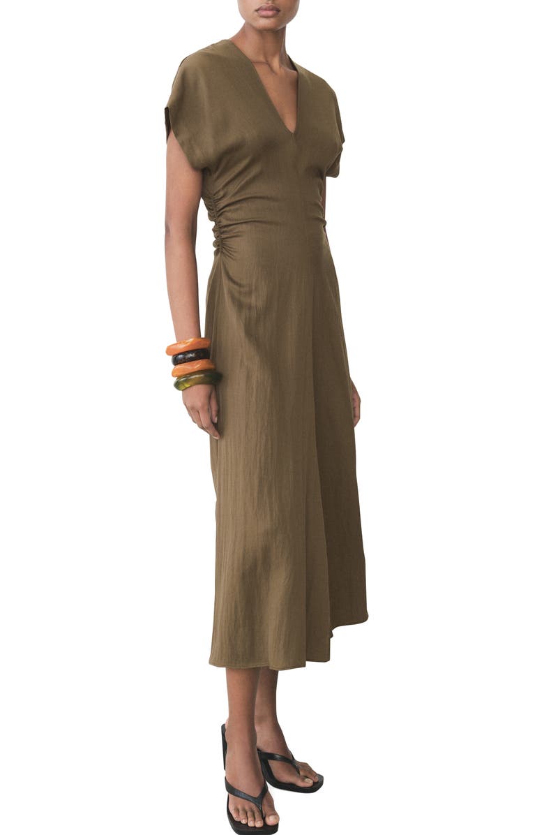 MANGO Ruched Maxi Dress, Main, color, Medium Brown
