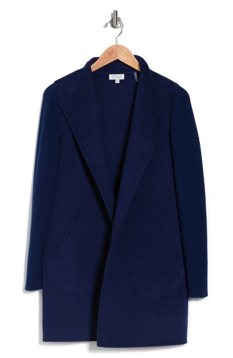 Kinross Ribbed Sleeve Wool Blend Coat, Alternate, color, 