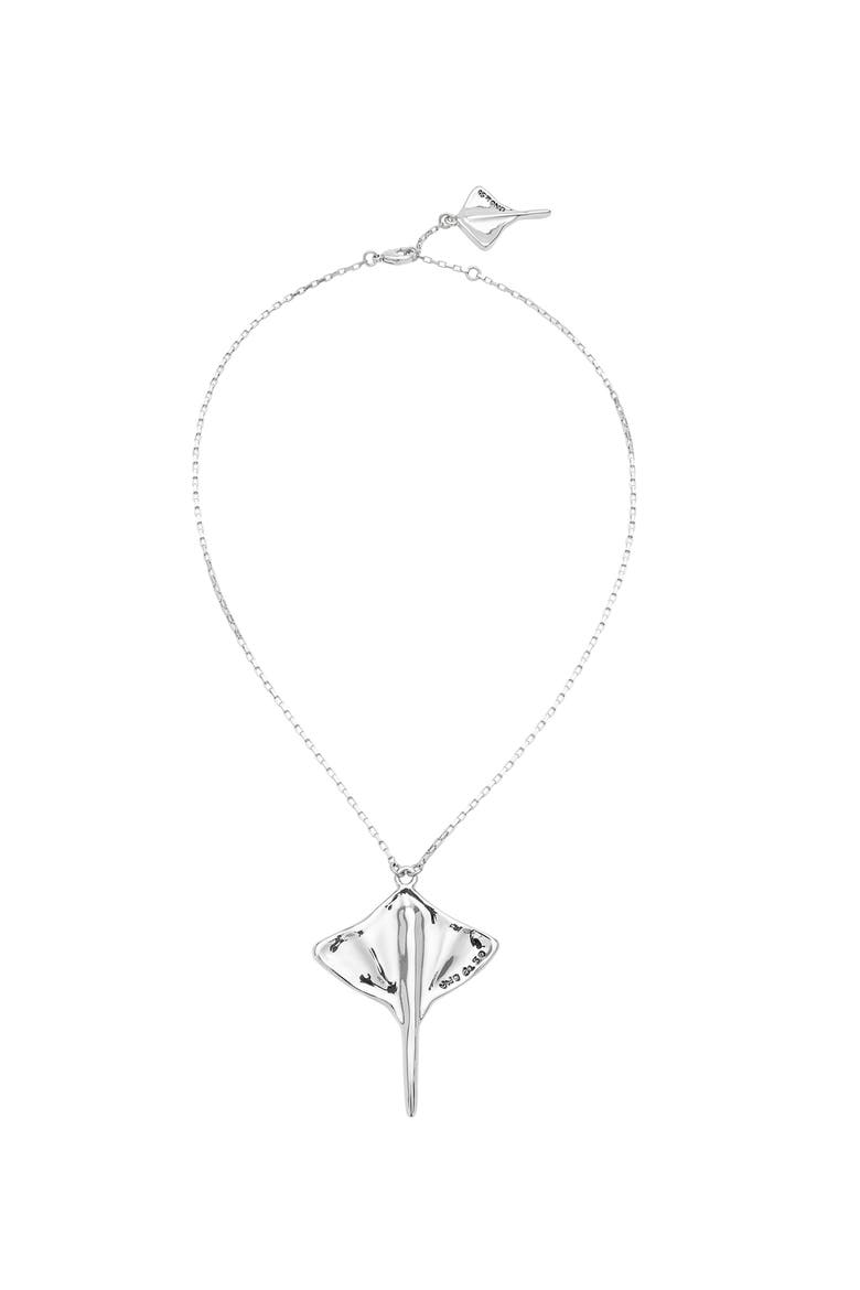 Silver-Plated Short Chain Pendant with Manta Ray Figure, Main, color, Silver