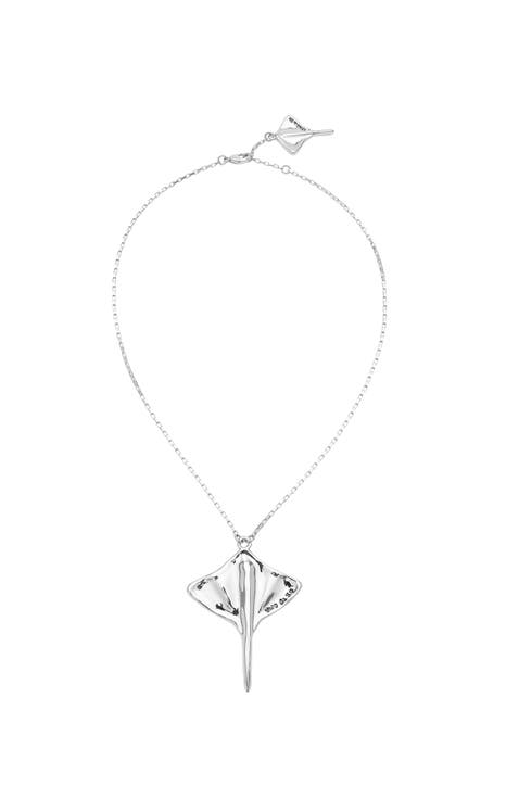 Silver-Plated Short Chain Pendant with Manta Ray Figure
