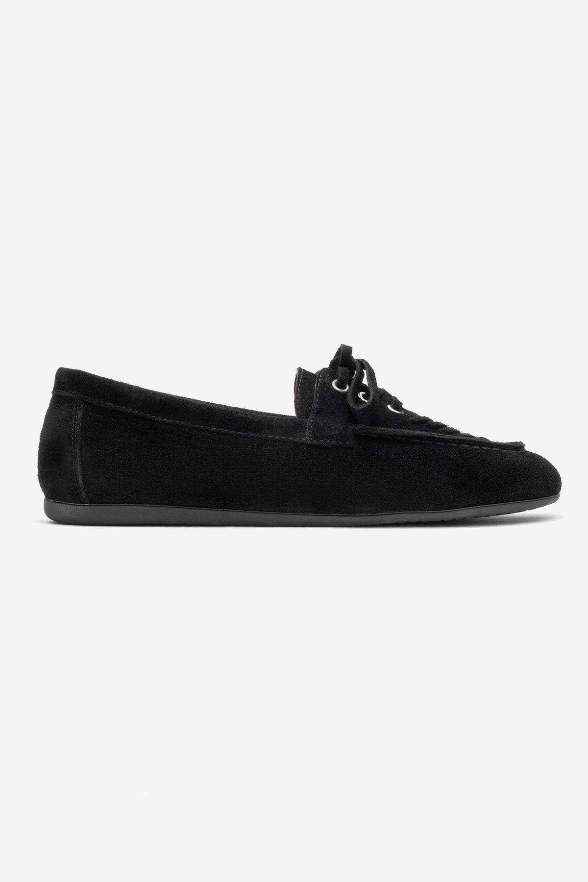 Forever & Always Shoes Lorven Leather Lace Up Loafer, Alternate, color, Black Suede Leather