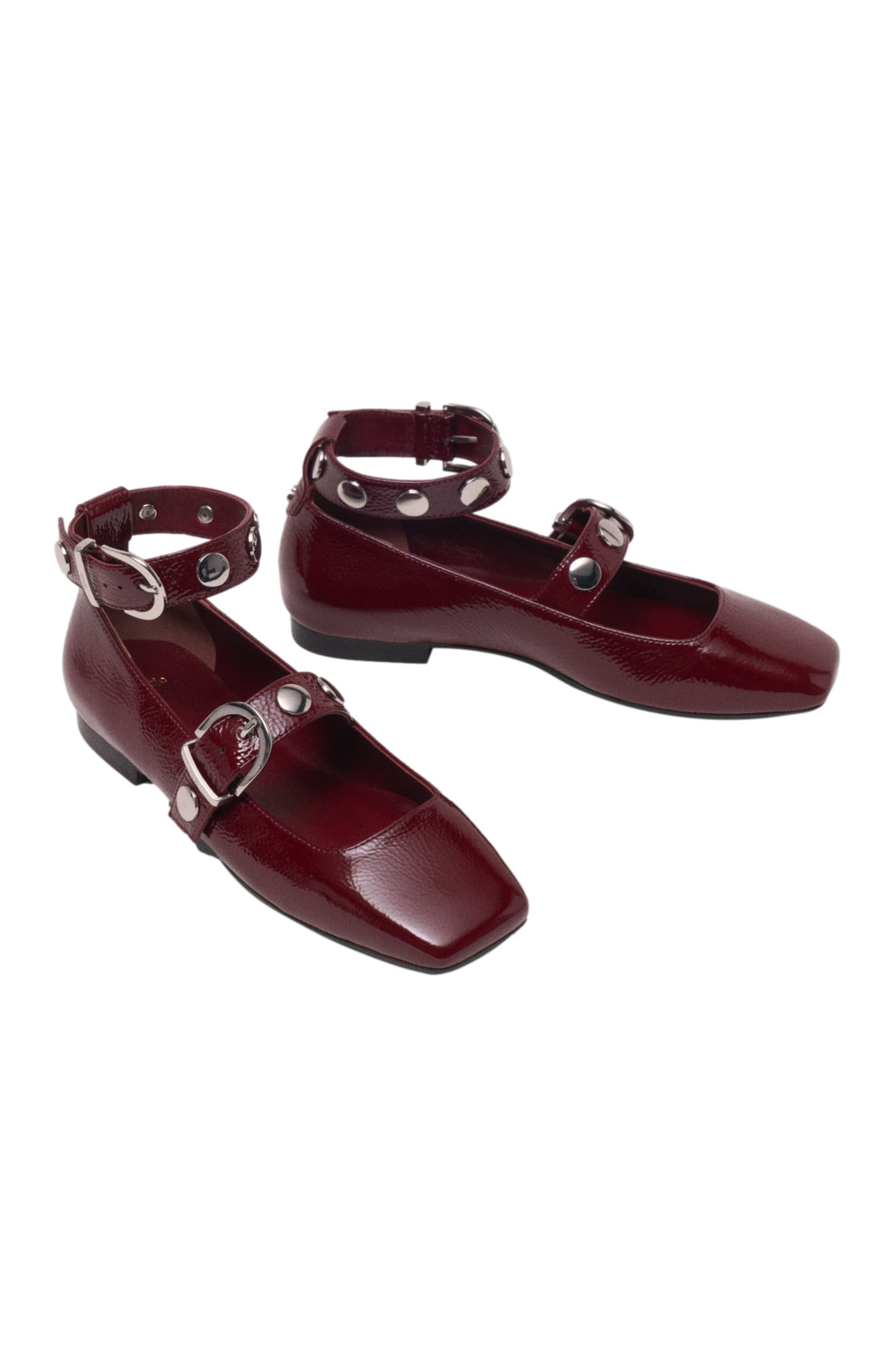 maje Studded leather Mary Jane flats, Alternate, color, Burgundy