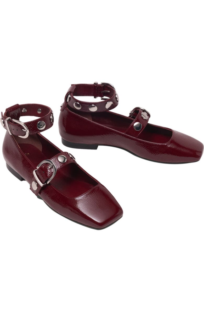 maje Studded leather Mary Jane flats, Alternate, color, Burgundy