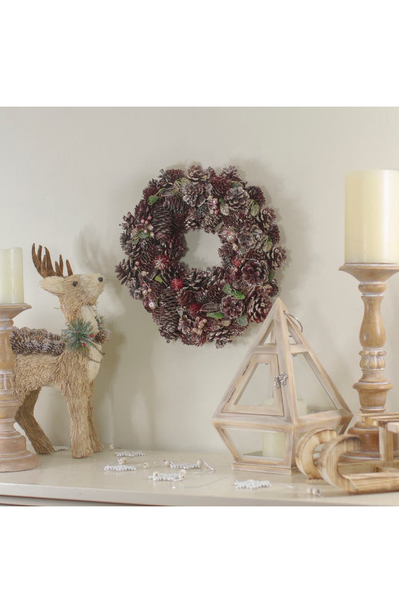 Northlight 13" Red and Gold Glittered Pine Cone and Berry Christmas Wreath, Alternate, color, Gold