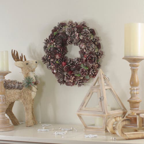 Northlight 13" Red And Gold Glittered Pine Cone And Berry Christmas Wreath In Brown